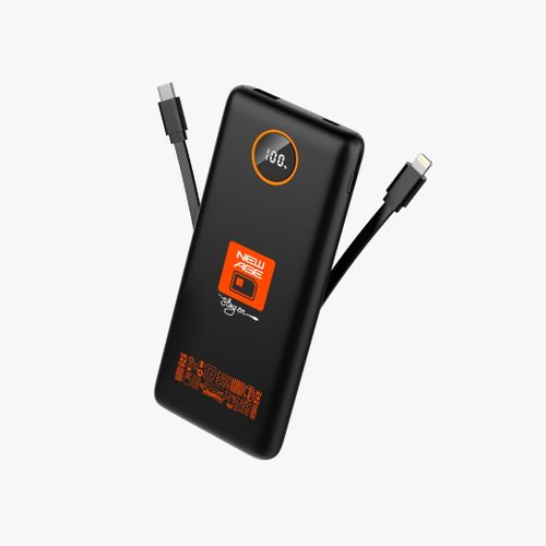 New Age 12500 Powerbank. Fast, Type C IN & OUT With Inbuilt Cable