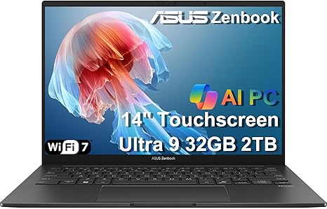 ASUS ZENBOOK 14 UX3405C (2025) LAPTOP: INTEL CORE ULTRA 9 285H 2.9GHz (16 CORE 16 THREADS), 1TB M.2 NVMe PCle 4.0 SSD, 32GB ON-BOARD DDR5 RAM, 14" WUXGA (1920x1200) OLED GLOSSY DISPLAY, INTEL ARC GRAPHICS,  BACKLIT KEYBOARD, TOUCHSCREEN, WIFI 7, USB 3.2A+TBT*2, WIN 11 HOME, COLOR: JASPER GREY, 1 YEAR WARRANTY (90NB14W7-M00MU0/UX3405C)