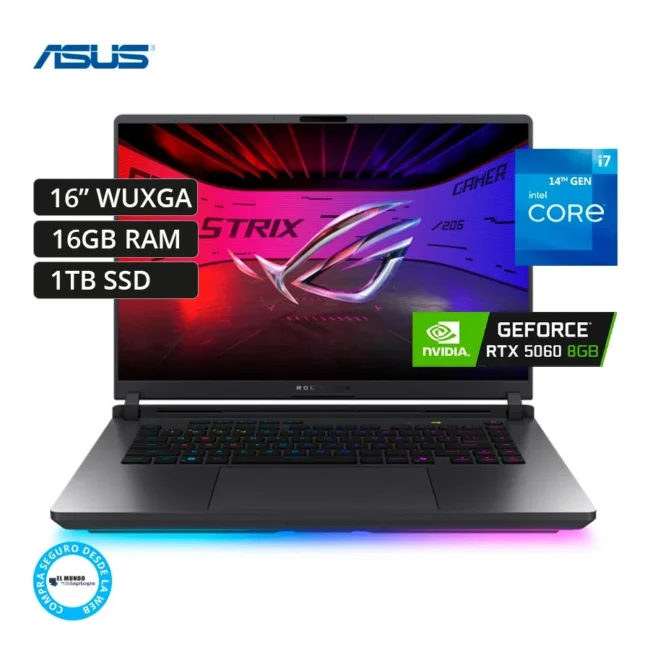 ASUS ROG STRIX G16 G615JMR (2025) GAMING LAPTOP:INTEL CORE i7-14650HX 2.2GHz (16 CORE 24 THREADS) 14TH GEN, 1TB PCle 4.0 NVMe M.2 SSD, 16GB DDR5 RAM (2 x 8GB), 16" FHD+7 1920x1200 ANTI-GLARE DISPLAY, RGB BACKLIT KEYBOARD, NVIDIA GEFORCE RTX 5060 8GB GRAPHICS, WIN 11 HOME, COLOR: ECLIPSE GREY, 1 YEAR WARRANTY (90NR0LB1-M000M0/G615JMR)