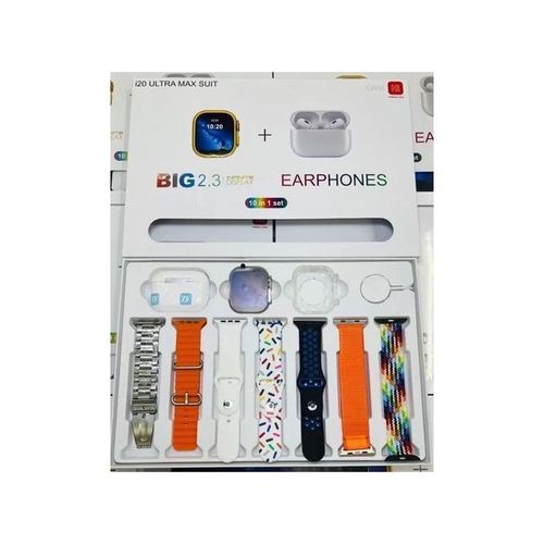 Series 8 Fitness I20 Ultra Max SUIT 10 In 1 Set Smartwatch With TWS Earphone Wireless 7 Straps 2.3" Heart Rate Tracker Ultra 8 Smart Watch 49mm